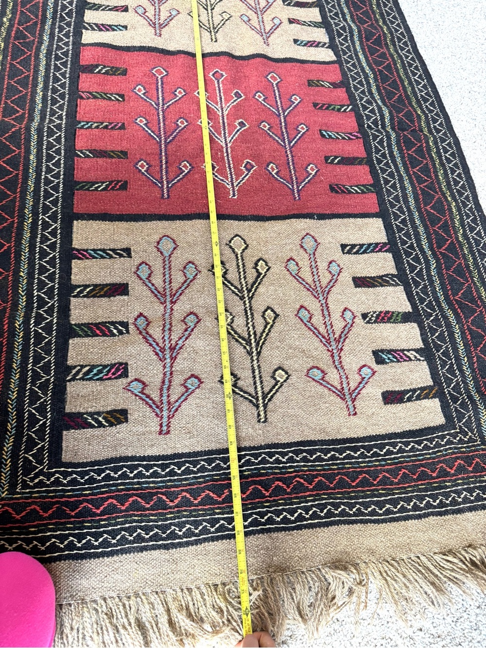Handwoven Decorative Area Rug in Red and Tan - Picture 6 of 7